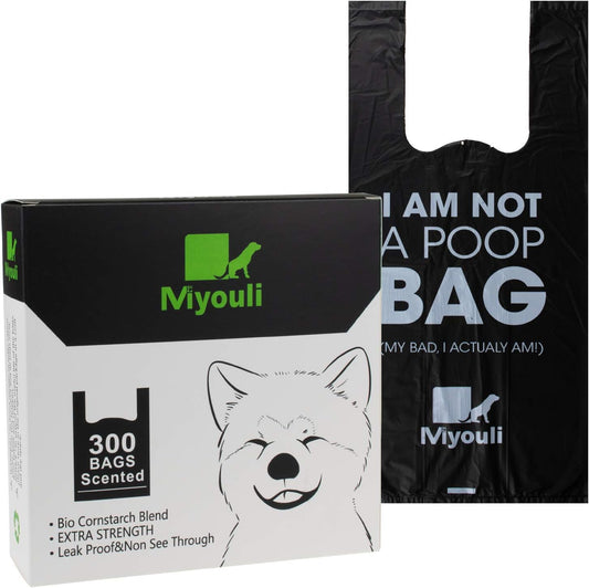 300-Count Extra Thick Dog Poop Bags | Leak-Proof & Easy-Tie Handles | 60% Biodegradable Pet Waste Bags | Miyouli by HZL
