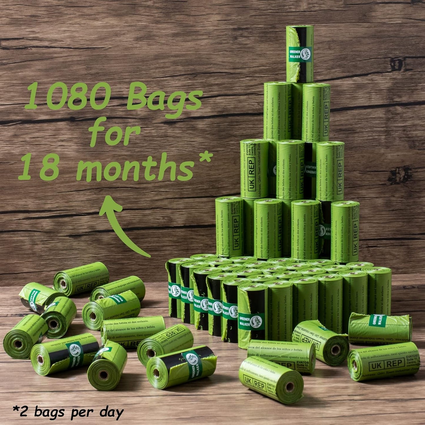 Greener  Walker by HZL Dog Poop Bags- 15 Microns Extra Thick | 100% Leak-Proof & Heavy Duty Waste Bags for Wholesale