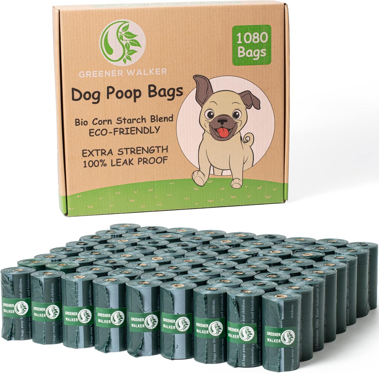 Greener  Walker by HZL Dog Poop Bags- 15 Microns Extra Thick | 100% Leak-Proof & Heavy Duty Waste Bags for Wholesale